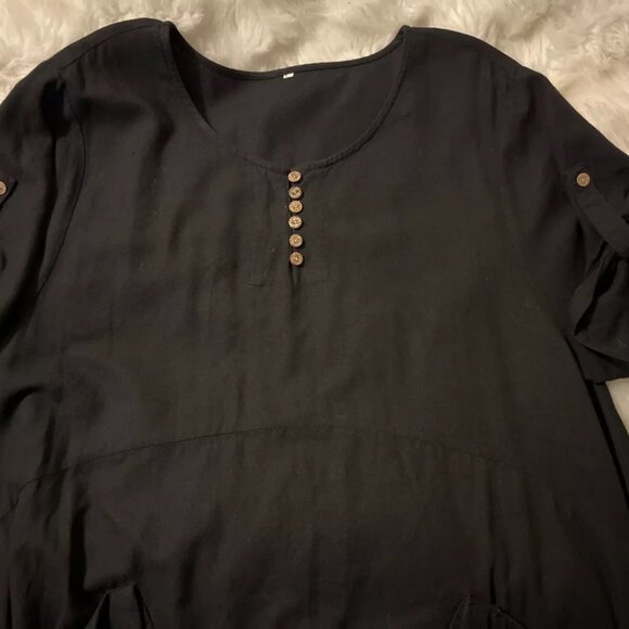 Minibee casual oversized baggy black midi pocket dress tunic - Picture 4 of 5